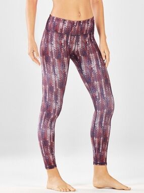 Athleta Burgundy Multi-Feather Print Leggings